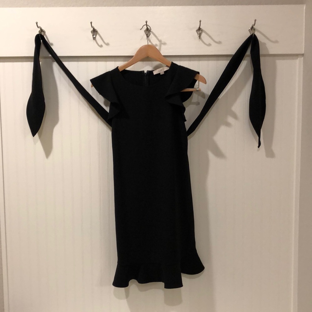 Little black dress # 3, tie waist, ruffle bottom